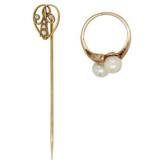 (2 Pc) 14k Gold Pearl Pina and Ring