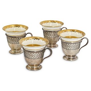 (4Pc) Mintons For Tiffany & Co. Sterling Silver Demitasse Set