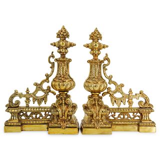 (2 pc) Brass Louis-XV-style Andirons