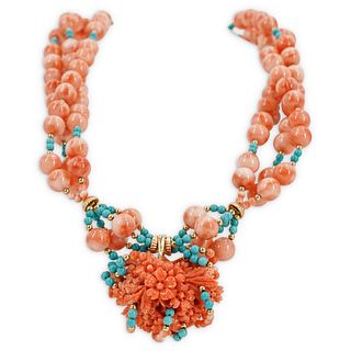 Paulette Beaded Coral and Turquoise Necklace