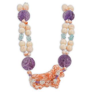 Paulette Carved Amethyst, Coral and Topaz Necklace