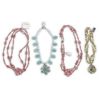 (4 Pc) Paulette Semi Precious stone and Carved Floral Necklaces