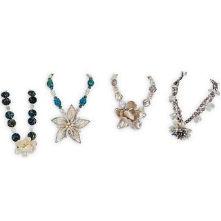 (4 Pc) Paulette MOP and Semi Precious Stone Floral Necklaces