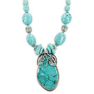 Navajo Style Turquoise and Sterling Silver Necklace