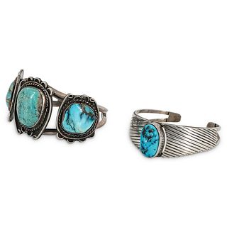 (2 Pc) Navajo Sterling and Turquoise Cuffs