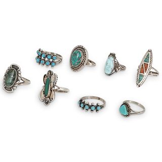 (8 Pc) Navajo Sterling Silver Rings Grouping Set