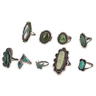(9 Pc) Navajo Sterling Silver Rings Grouping Set