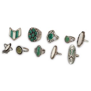 (10 Pc) Navajo Sterling Silver Rings Grouping Set