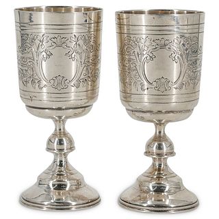Pair of Russian Silver Kiddush Cups