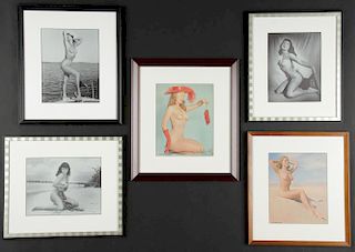 5 Vintage Framed Pinup Lithos - Betty Page