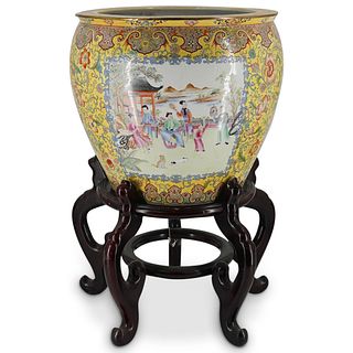 Antique Chinese Famille Jaune Porcelain Fish Bowl