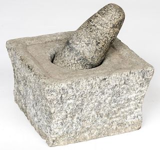 Large Carved Stone Mortar and Pestle
