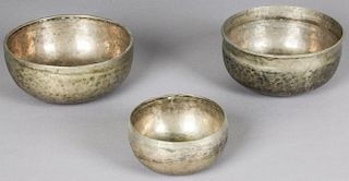 3 Vintage Hammered Brass Bowls, India