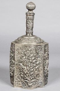 Colonial Style Silver Floral/Birds Repousse Container