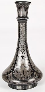 Indian Silver Inlaid Bidriware Vase