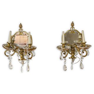 (2 pc) Jansen-style Brass Mirrored Sconces