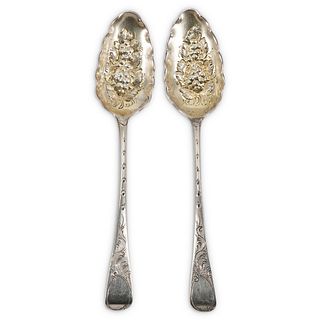 (2 pc) Eighteenth Century Thomas Wallace II Sterling Berry Spoons