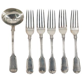 (6 pc) Joseph And Albert Savory Sterling Forks and Ladle