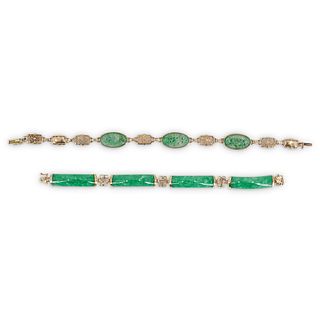(2 Pc) Chinese 14k Gold and Jade Bracelets