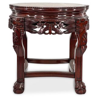 Chinese Wood & Marble Pedestal