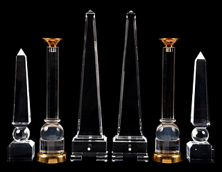 Group of Six Lucite Obelisks and Candlesticks