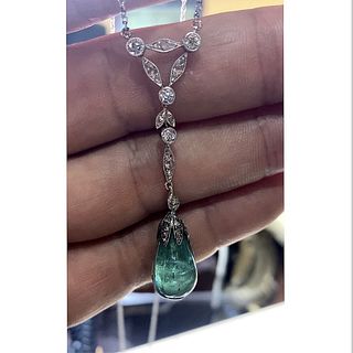 Art Deco Emerald, Diamond and 14K Necklace