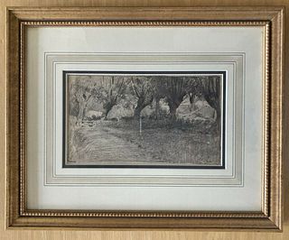 A pair of original drawings by Albert Sterner, Landscapes, conservation framed