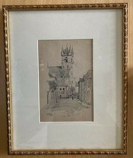 A pair of late 19th c. original graphite drawings European Landscapes, conservation framed