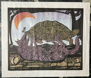 Daniel Owen Stolpe, Coyote series woodcut, signed artist proof, "Native Images"