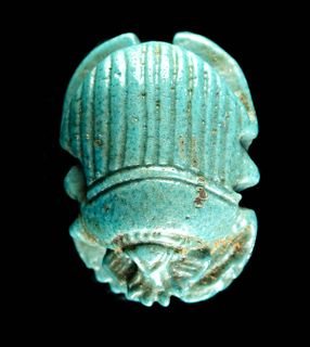 Egyptian Glazed Faience Scarab Button Pendant