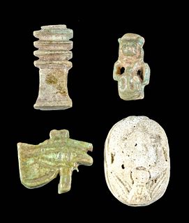 Egyptian Faience Amulets - Scarab, Djed, Wadjet, God