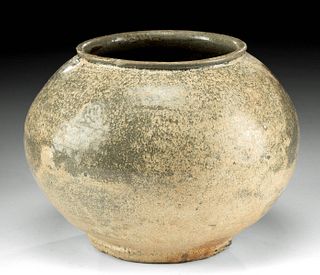 Korean Koryo Pottery Jar w/ Celadon Glaze & Wood Box