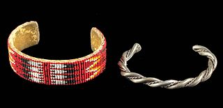 20th C. Navajo Silver & Glass Beaded Bracelets, 2 pcs