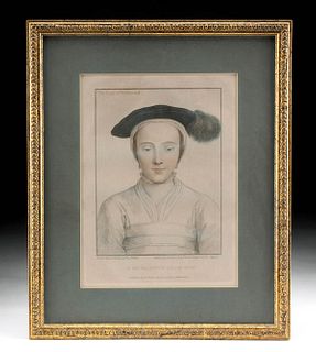 Framed 18th C. Etching of Holbein's "Lady of Richmond"