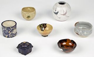 7 Japanese Glazed Earthenware Items