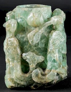 A 19th C Chinese Carved Green Quartz Vase