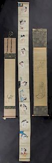 3 Japanese Meiji Period Scroll Paintings