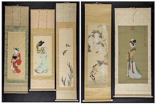 A Collection of 5 Japanese Hanging Scroll Paintings (Meiji-20th century)
