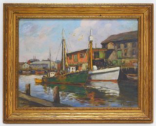 Arthur E. Ward Impressionist Harbor Painting