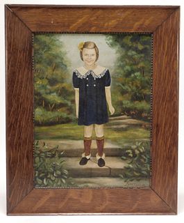 Polish Folk Art Portrait Painting of a Young Girl