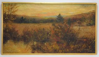 American School Sunset Landscape Painting