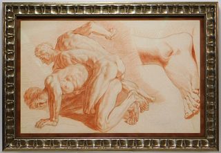 Old Master Male Nude Figure Study Drawing