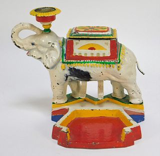 Polychrome Cast Iron Elephant Cigarette Dispenser