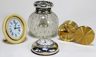 4PC Tiffany Cartier Asprey Desk Clocks & Inkwell