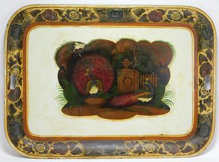19C. French Mourning Toleware Tin Serving Tray