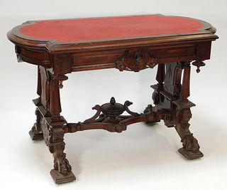 Renaissance Revival Leather Top Library Table