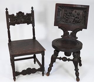 2PC 19C. Carved Oak Tavern Chairs