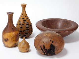 5PC Hawaiian Turned Wood Vases & Table Articles