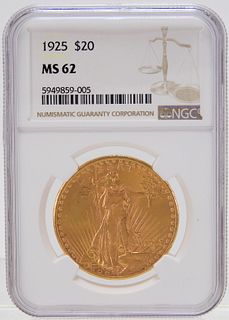 United States 1925 $20 Gold Coin NGC MS 62