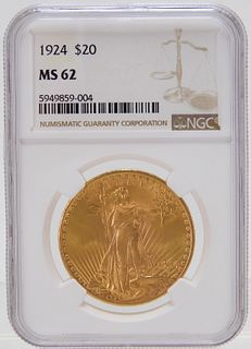 United States 1924 $20 Gold Coin NGC MS 62
